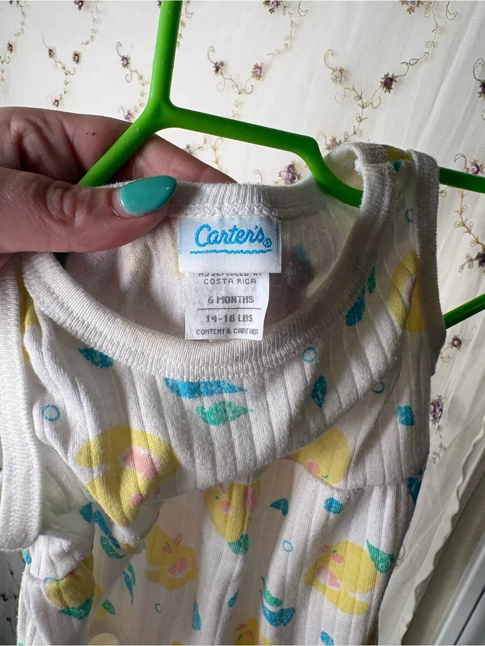 Vintage Carter's White Baby Sleeveless Romper with Yellow Fruit Print